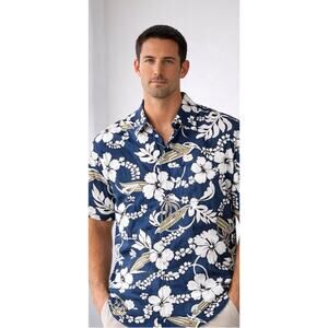 Kiki’s Hawaiian Shirt Floral Surf Aloha Men XL Blue White Beach
